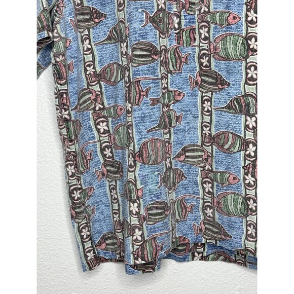VTG Reyn Spooner Mens Four Button Down Hawaiian Shirt Floral Fish Design XL USA - Picture 6 of 16